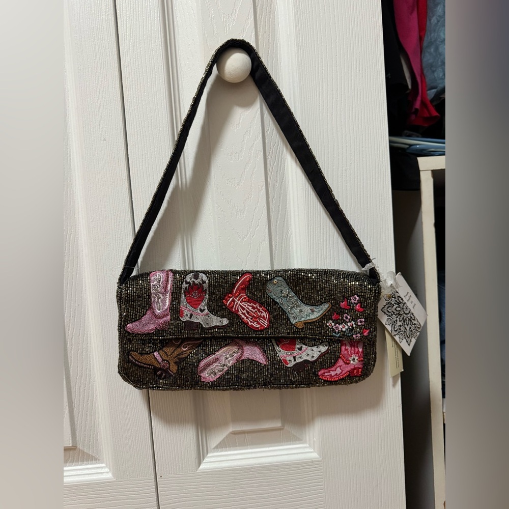 Beaded cowboy boots shoulder bag